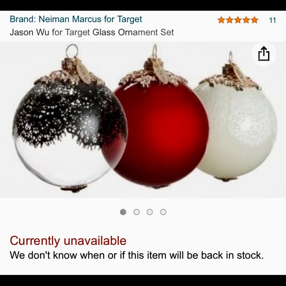 Jason Wu Glass Christmas Ornaments Set of 3